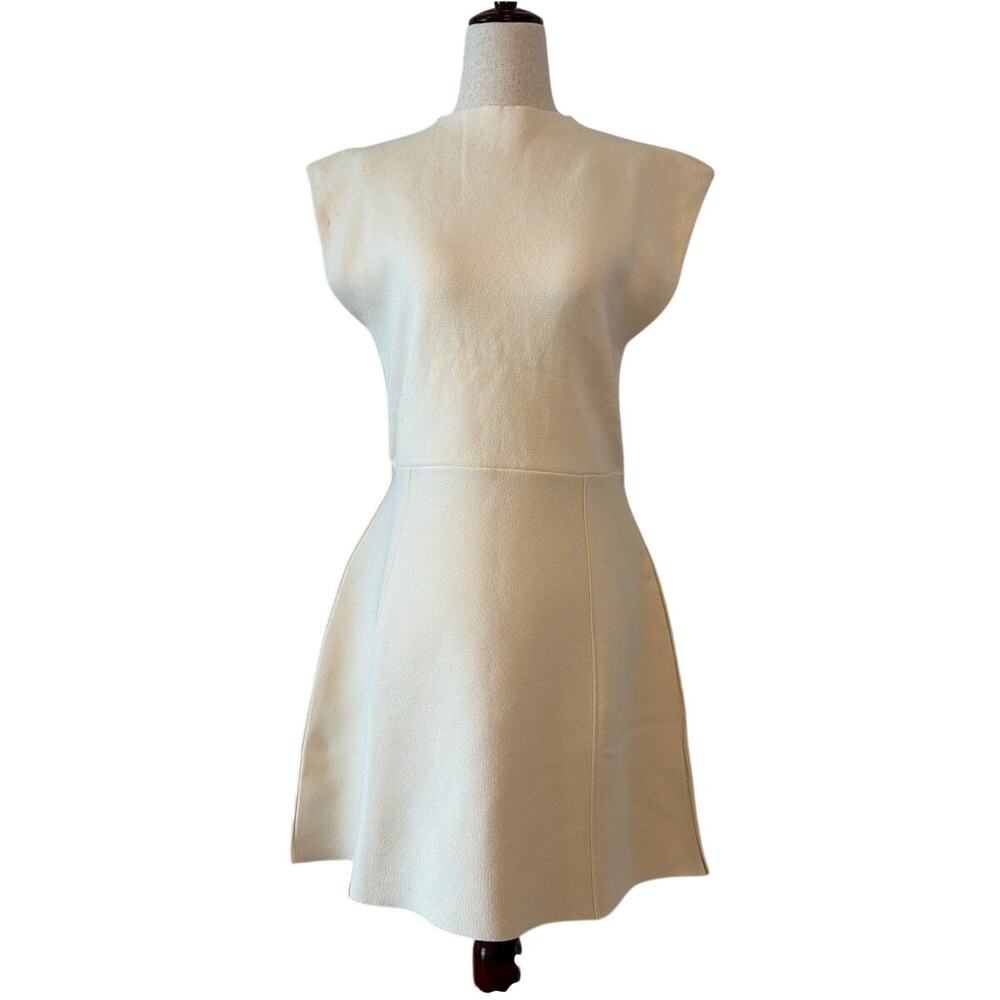 MNG Flared Knit Mock Neck Dress, Cream/Ivory, Women’s Size 8
